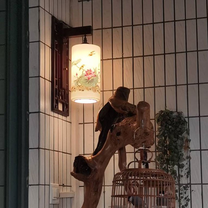 中式壁灯仿古中国风卧室过道床头壁灯景德镇陶瓷实木led楼梯壁灯