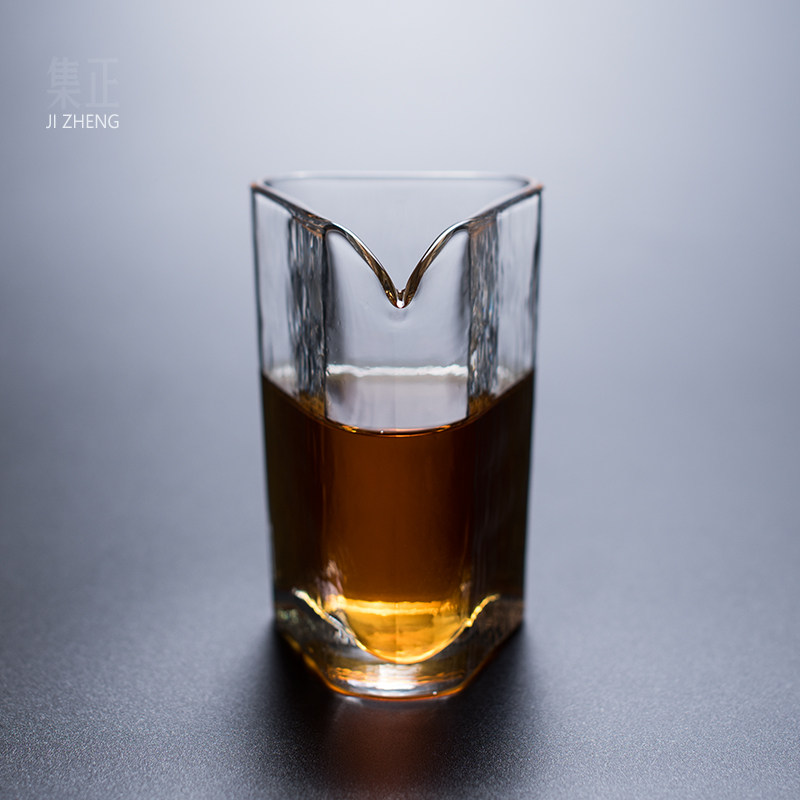 集正 耐热加厚高硼硅玻璃三角形公道杯家用分茶器办公茶道匀杯