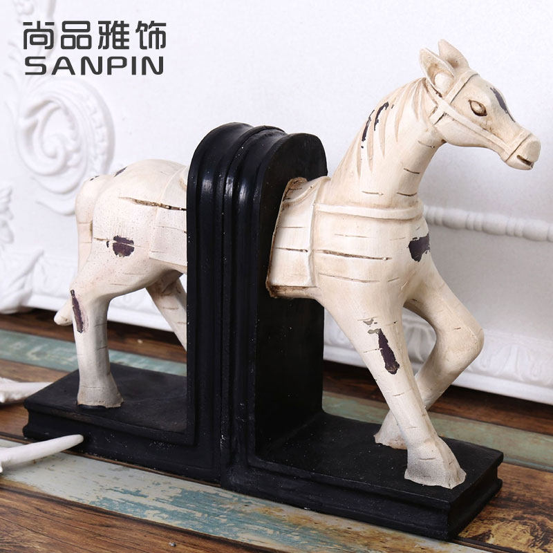 美式家居装饰书立工艺品 创意书靠书架书柜书房欧式摆件复古书挡