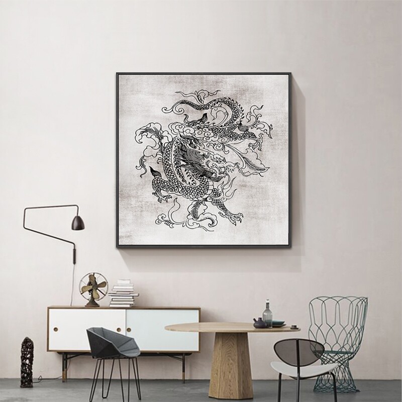 玄关客厅装饰画新中式龙画像挂画入户过道招财抽象龙图画