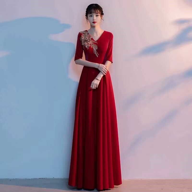 红歌大合唱团演出服女长裙合唱队诗歌朗诵主持人指挥大气显瘦礼服