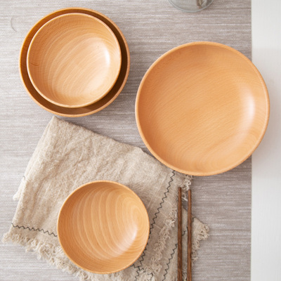 榉木碗圆钵 木碟 整木干果收纳木钵 木盘日式实木碗 沙拉碗 果盘