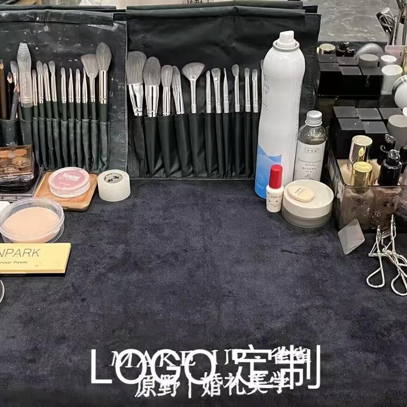 化妆工作台黑色垫布化妆桌布台布时尚简约定制化妆师专用梳妆台布图片