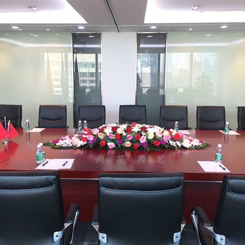 会议桌新款中国风电视柜冰箱空调办公室装饰迎宾前台吧台长形绢花