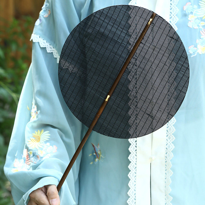 中国风竹丝团扇夏季纳凉蒲扇竹编扇子加长柄宫扇流苏汉服复古腰扇