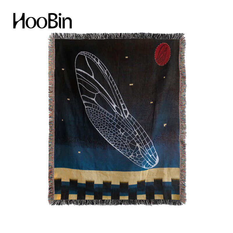 HooBin 翅膀针织毯 提花盖毯大尺寸沙发客厅 插画复古装饰挂毯