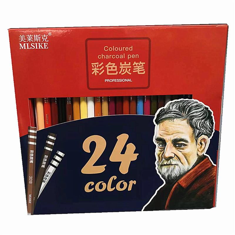 美莱斯克彩色碳笔24色风景肖像组合套装彩碳笔软性素描彩色炭笔