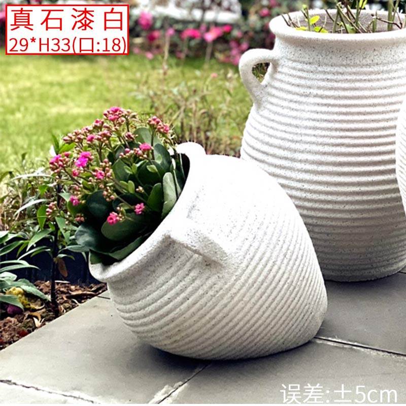 星星半陶罐景观陶瓷种植大花盆裁陶瓷花瓶喷泉斜卧罐红陶花盆摆件