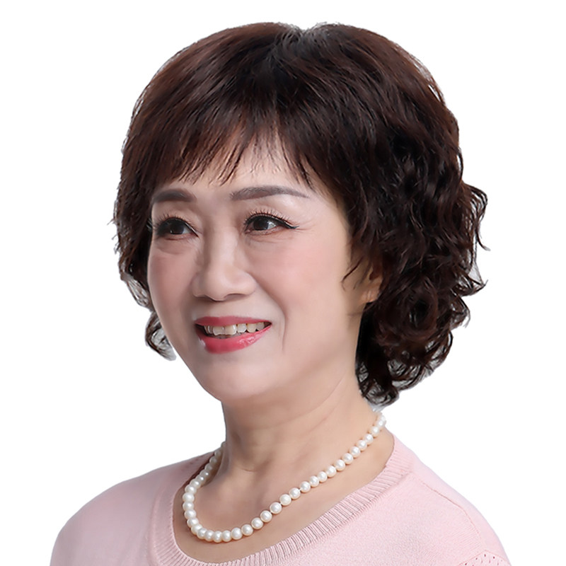 中老年女性短卷发自然假发 全真发透气夏季薄款 光头可用混丝假发