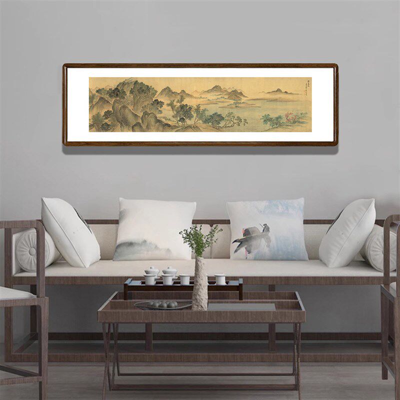 恽寿平国画湖山春暖图水墨山水画新中式客厅装饰画茶室背景墙挂画