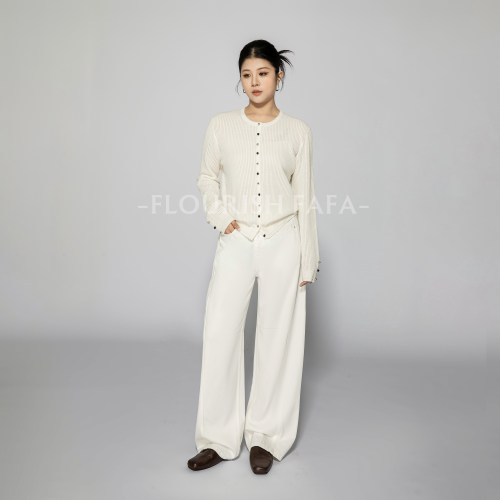 FLOURISH FAFA赫本秋季新款微胖复古工装弯刀牛仔裤显瘦高腰女