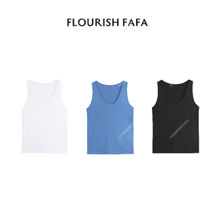 FLOURISH FAFA【美背】夏季薄款亚麻U领无袖背心上衣
