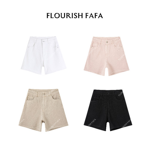 FLOURISH FAFA【超弹裤】时尚显瘦微胖高腰夏款四分牛仔短裤百搭