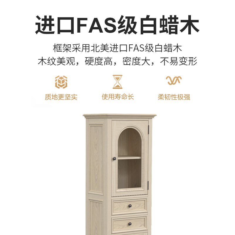 美式实木客厅电视柜边柜酒柜家用餐边柜靠墙展示柜单门玻璃门柜子