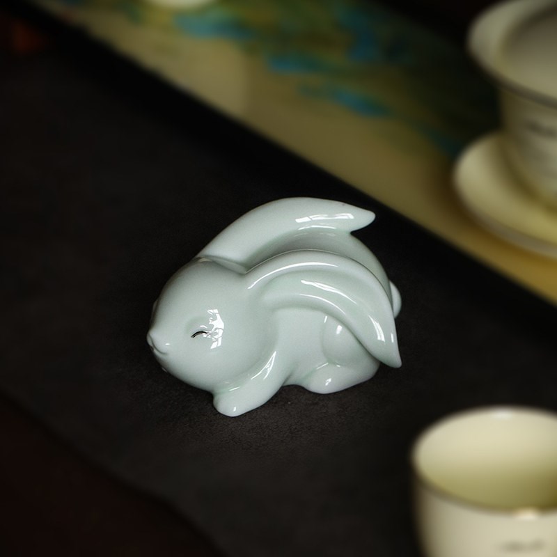 生肖兔子陶瓷茶宠摆件精品可养手工茶玩茶桌茶台装饰宠物茶具配件