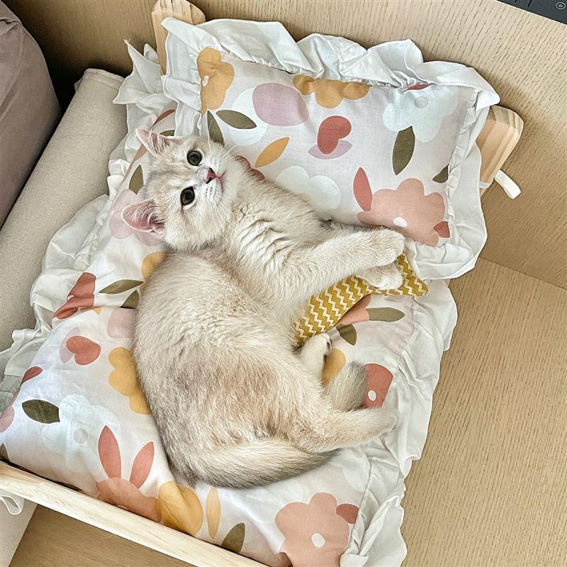 猫床猫咪公主实木床四季通用可拆洗猫窝狗狗床泰迪比熊宠物床用品