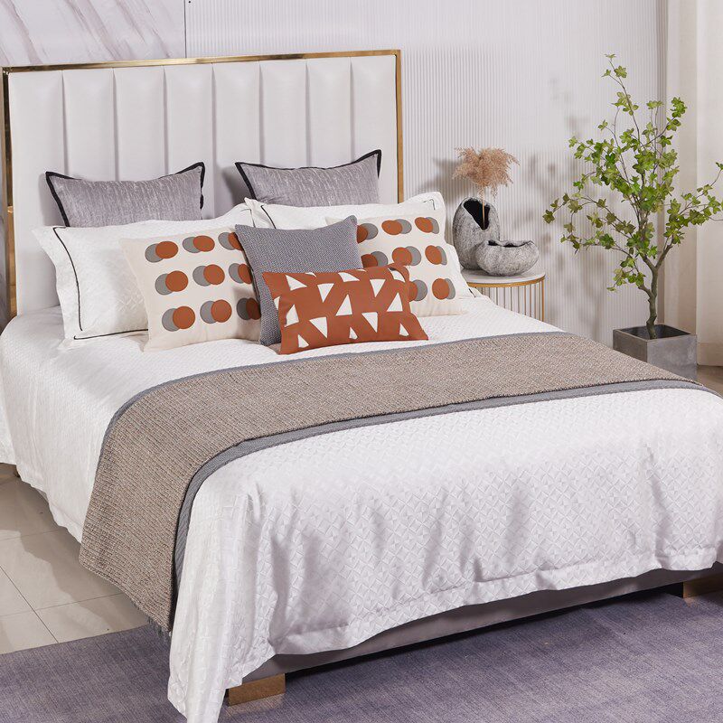 展厅样板间 家具配套床品 轻奢意式橘灰配色 软装床品多件套 橘圈