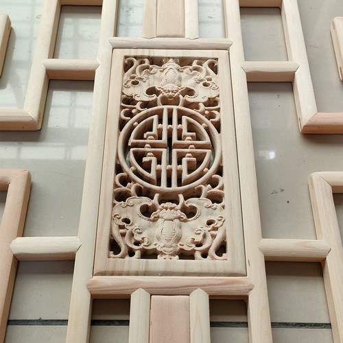 东阳木雕挂件仿古中式实木圆形装饰品玄关壁挂背景墙隔断花格花窗