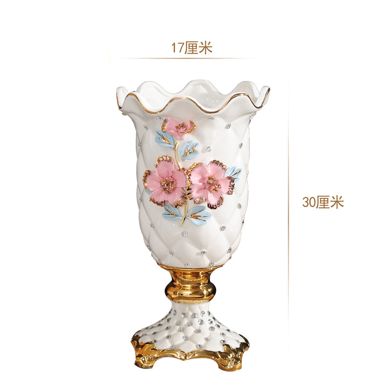 欧式客厅陶瓷花瓶餐台软装白色手工捏花描金水培鲜花波浪口瓷器