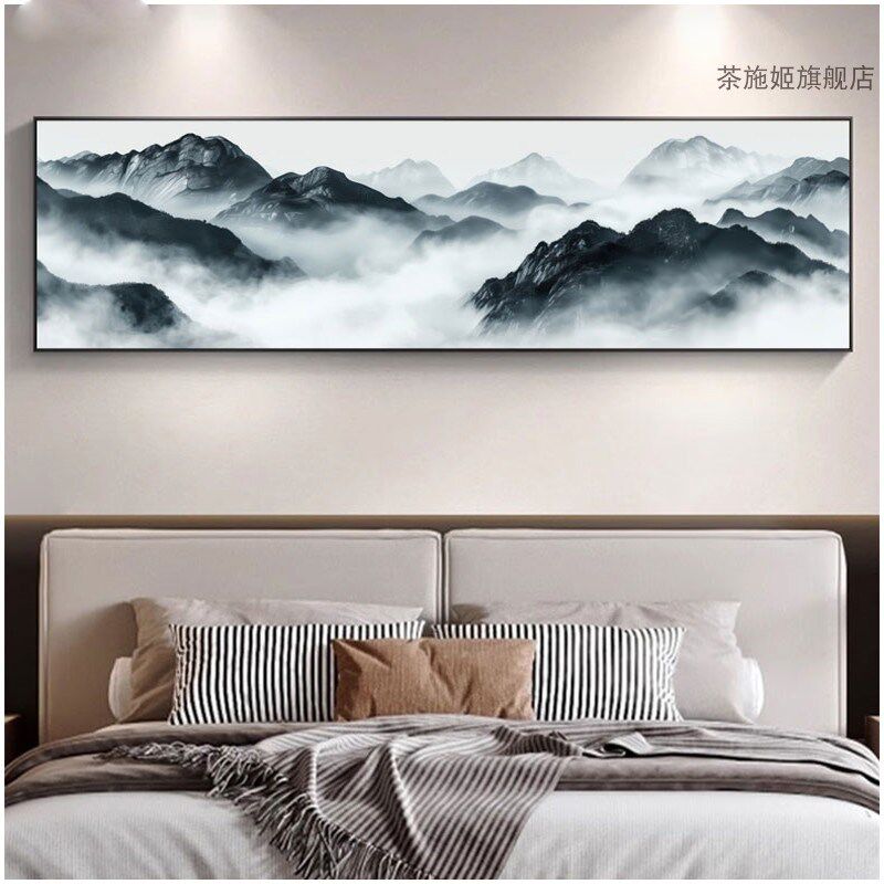 新中式客厅装饰山水风景画沙发背景墙挂画一整幅2024新款大气壁画