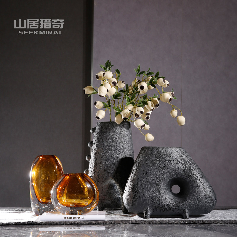 蓝色透明水晶玻璃花瓶摆件北欧创意客厅桌面插花轻奢软装水培花器