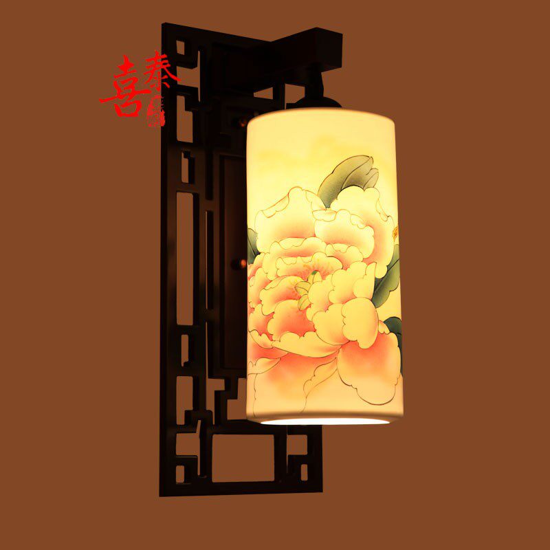 中式壁灯仿古中国风卧室过道床头壁灯景德镇陶瓷实木led楼梯壁灯
