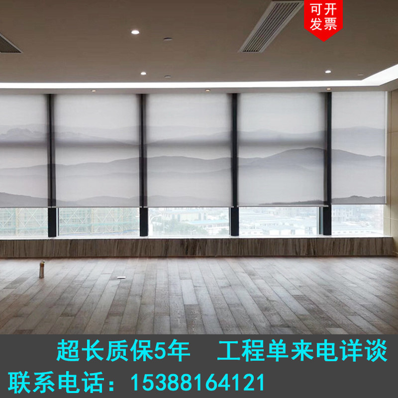 厨房阻燃窗帘阳台遮光遮阳透景防水拉帘电动升降帘凉亭办公室卷帘