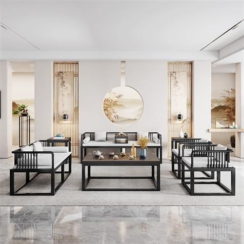 包邮简约铁艺办公沙发茶桌椅组合岩板小茶几新中式客厅功夫泡茶台