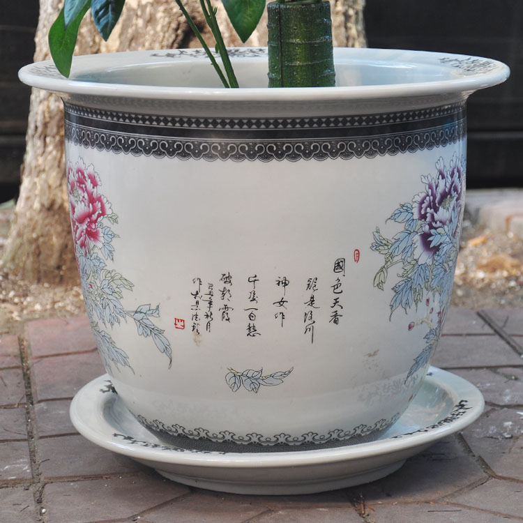 景德镇陶瓷花盆新中式特大号室内树盆粉彩圆形兰花钵种发财树牡丹