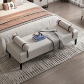 新中式 客厅沙发脚踏长条布艺国潮酒店公寓样板房 床尾凳门厅换鞋