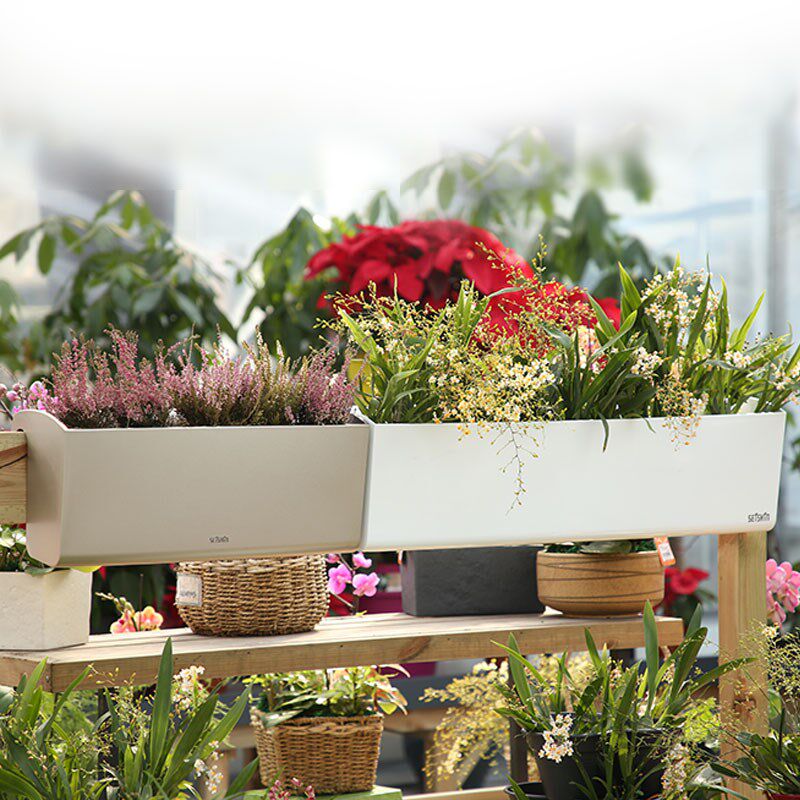 植谜烤漆壁挂花盆塑料自动吸水懒人阳台栏杆绿萝仿陶瓷悬挂式长条