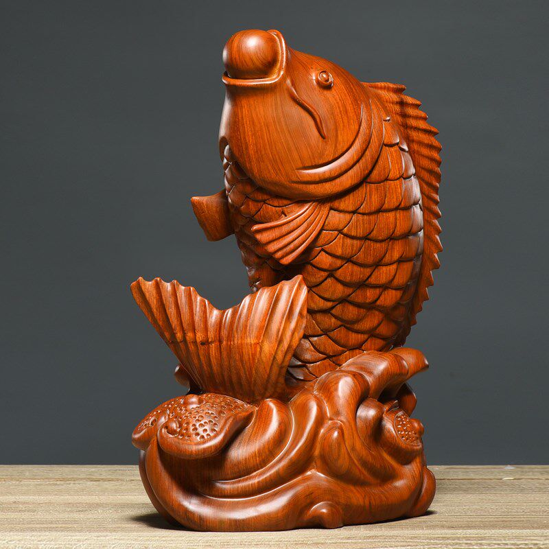 知府花梨木雕鱼摆件年年有鱼家居客厅公司装饰店铺开业工艺品送礼
