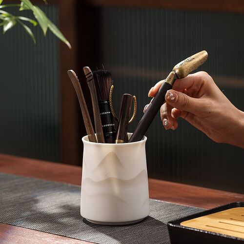 一品仟堂  羊脂玉白瓷六君子套装功夫茶具茶道配件茶刀茶则茶针勺