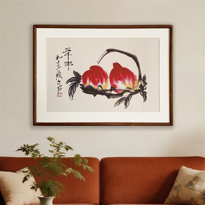 寿桃荔枝新中式餐厅蟠桃装饰画餐厅饭厅挂画寿桃葫芦玄关壁画