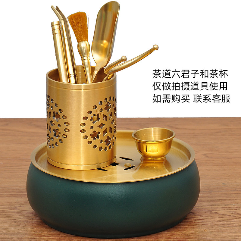 铜茶洗带盖大号家用复古禅意水盂功夫茶具配件茶洗盆建水笔洗杯洗