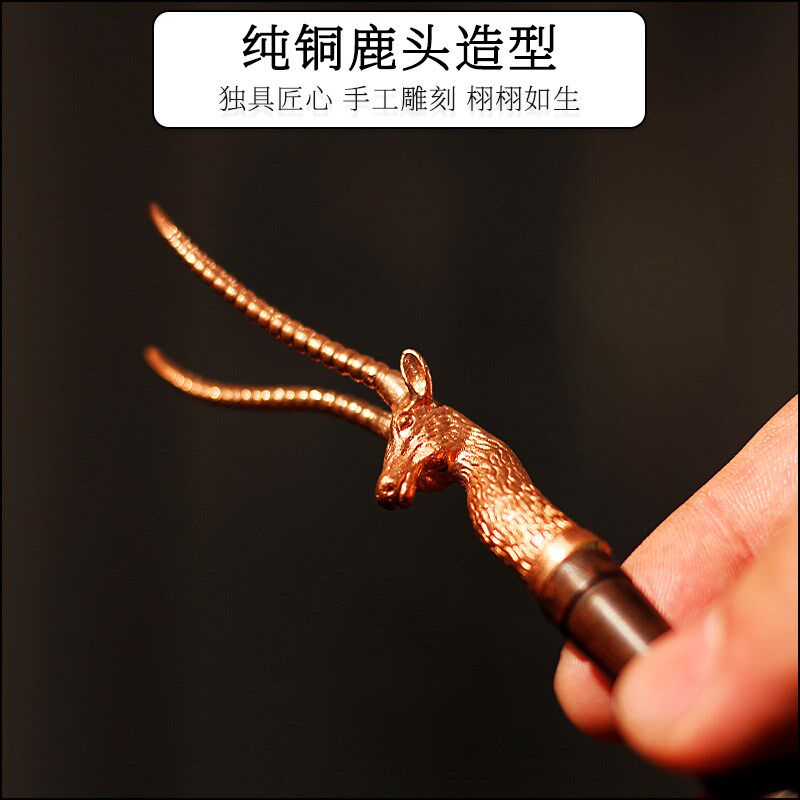 纯紫铜羚羊壶叉黑檀木手柄纯铜壶持起盖子茶道具银壶铁壶铜壶配件