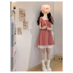 大码法式甜美初恋连衣裙女夏季胖MM遮肚子显瘦裙子梨形身材A字裙