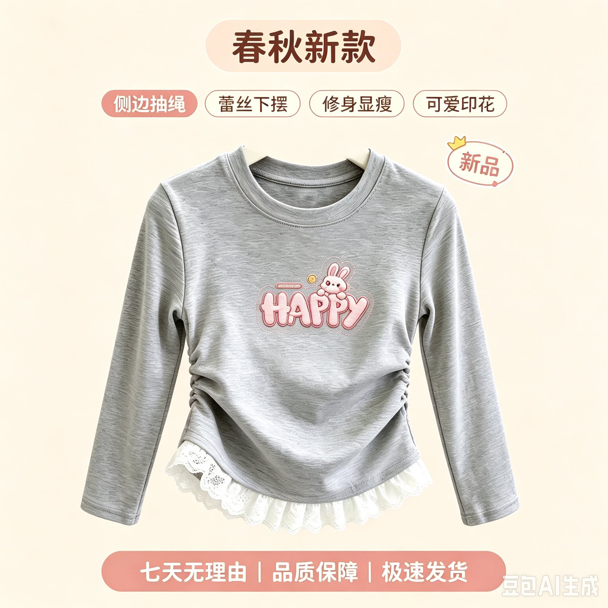 女童秋款抽绳收腰长袖打底T恤