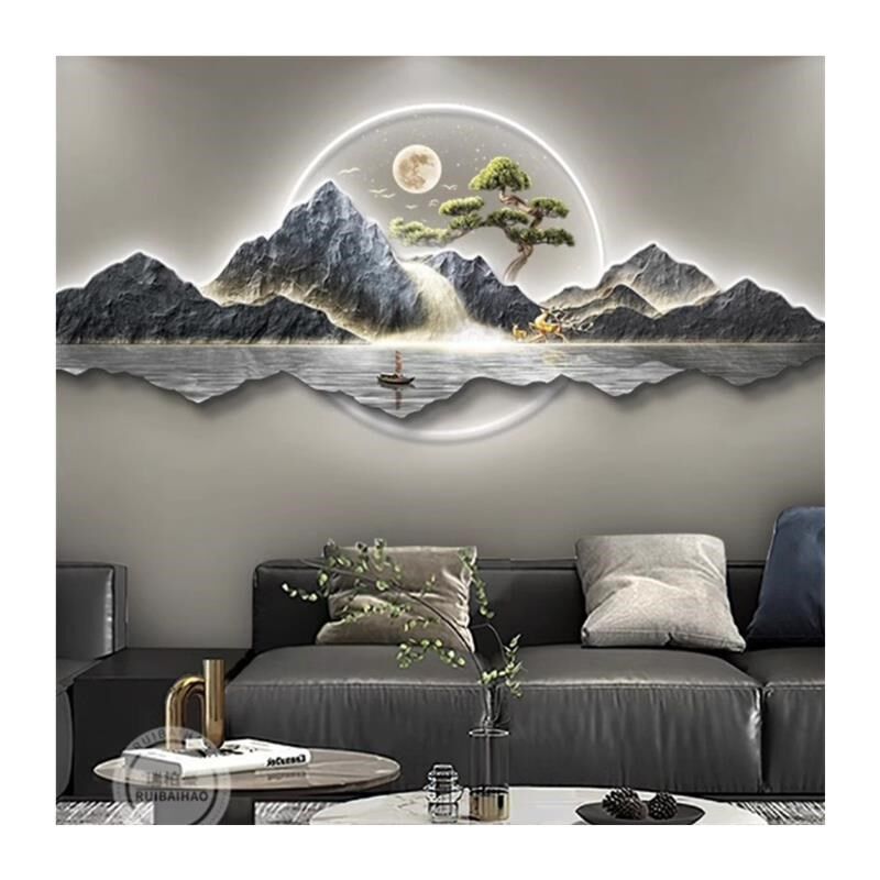 背有靠山轻奢客厅装饰画新中式沙发背景墙挂画高级感大气山水壁画