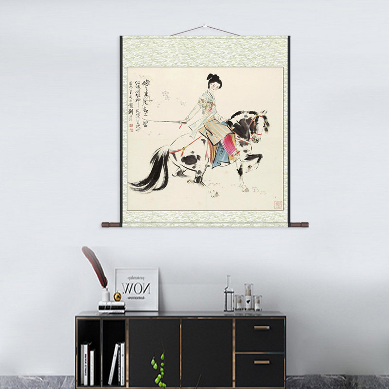 红樓仕女刘旦宅斗方人物挂画丝绸卷轴画客厅装饰画酒店壁画定制画