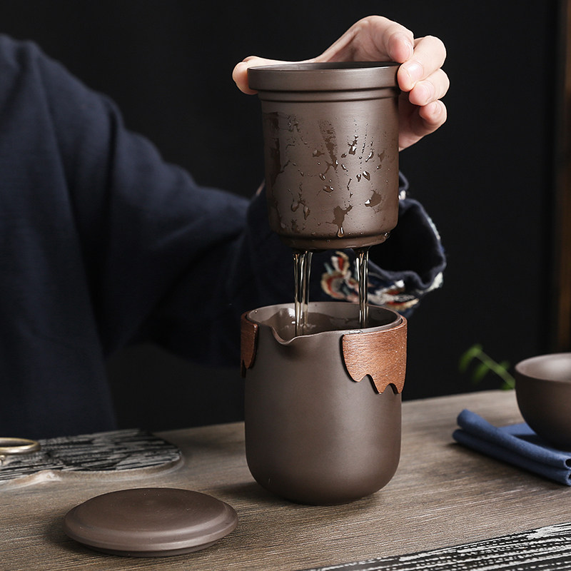 大容量紫砂旅行茶具快客杯可携式收纳功夫泡茶器茶水分离器快客杯