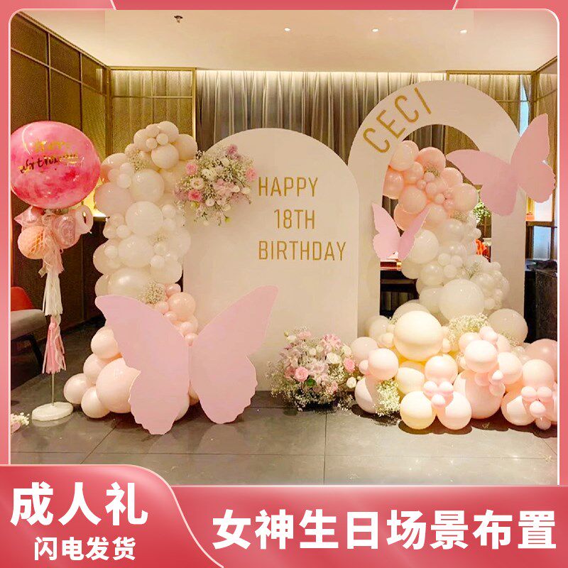 女孩生日宴会装扮18岁成人礼气球背景包间布置拍照墙定制KT板套餐