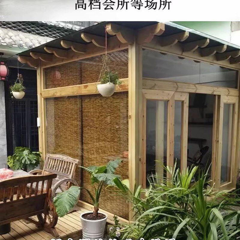户外芦荟链子定做帘子草帘中式窗帘遮阳别墅芦苇网红卷帘茶室禅意