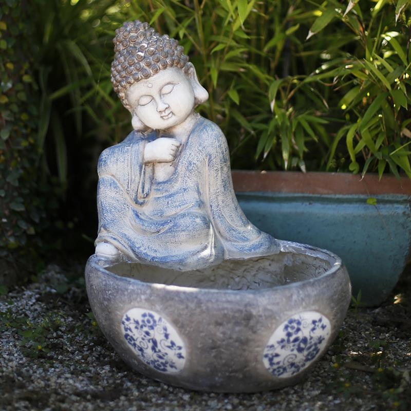 禅意佛像花盆摆件艺术中式庭院户外露台门口摆设干花多肉种植盆器