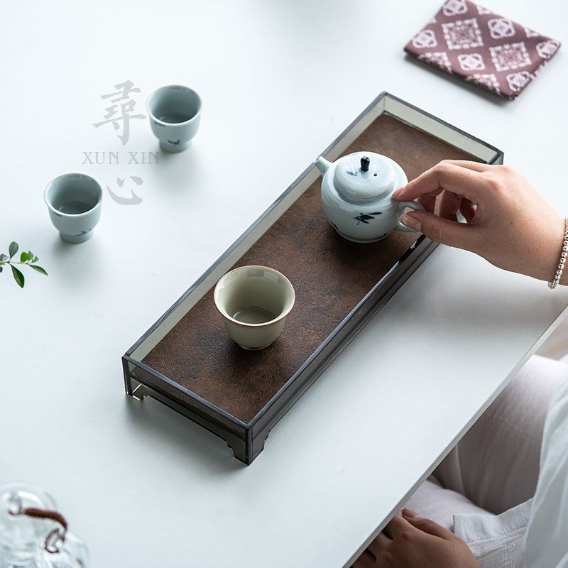 寻心灰色亚克力干泡茶盘茶席复古茶具杯垫中式家用桌旗干泡茶盘垫
