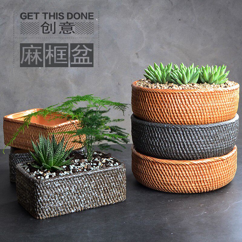 仿石多肉花盆陶瓷鱼缸水仙花盆无孔水培植物花盆铜钱草碗莲大号盆
