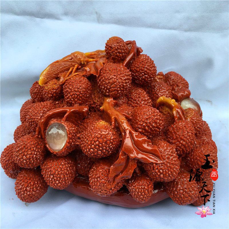 荔枝芙蓉石仿寿山石摆件新中式家居玄关客厅电视柜工艺品桌面装饰