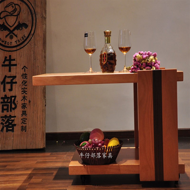北欧实木茶几西部牛仔艺家风客厅茶几可定制红胡桃木活动茶几
