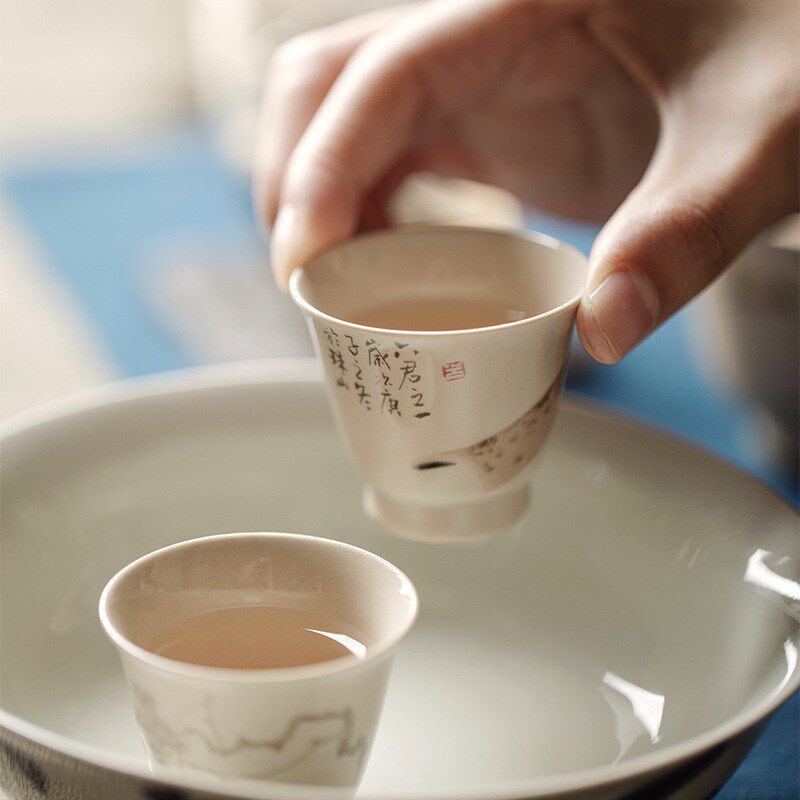 清欢丨暮言繁文木盒茶具草木灰釉混搭版盖碗建水壶承功夫茶具套装