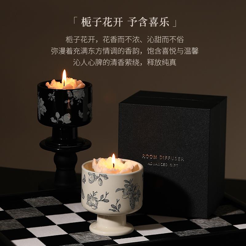 法式陶瓷杯栀子花香薰蜡烛礼盒小众高级送女朋友闺蜜生日伴手礼物